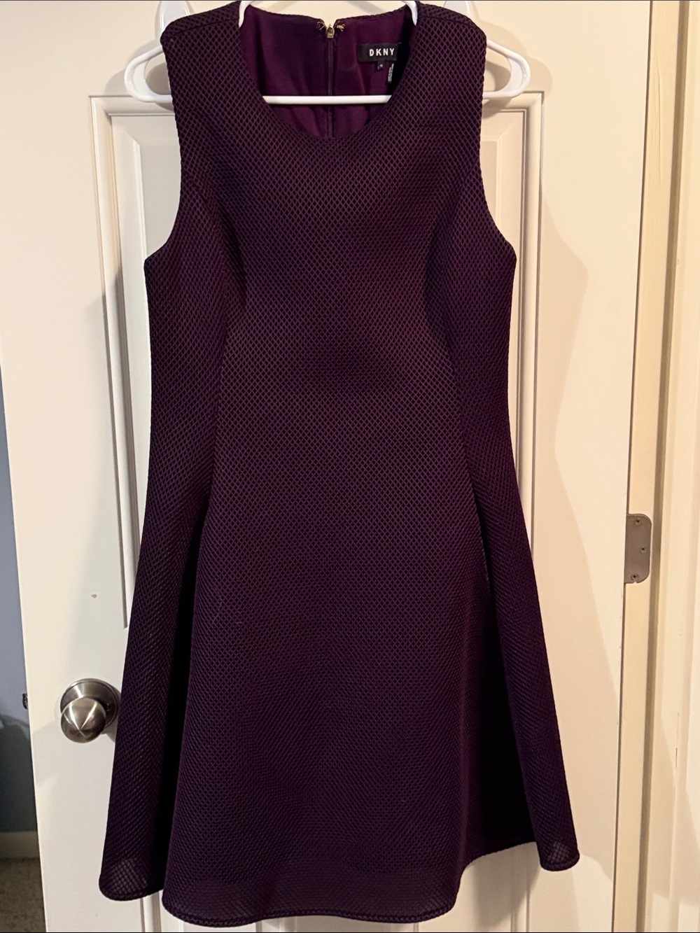 DKNY Sleeveless Textured Plum Fit-and-Flare Dress